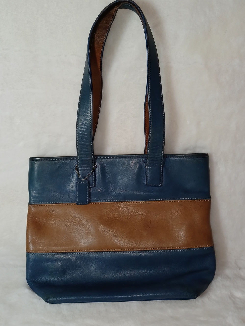 Coach Two-Tone Navy and Brown Rugby Shoulder Tote